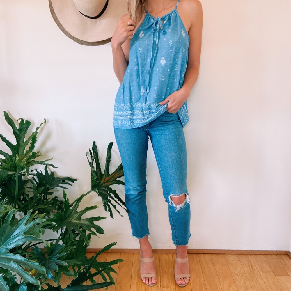 Halter peasant tank top